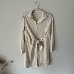 Oak + Fort Button Down Front Toe Drape Dress in Cream XS
